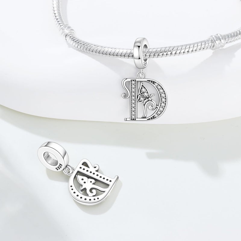 PANPOKI Store 2 Pack 925 Sterling Silver Butterfly Letter Charms for Bracelets and Necklace Alphabet Initial Dangle Pendants Round Spacer Beads Pave Cubic Zirconia Jewelry Gift for Women - Image 3